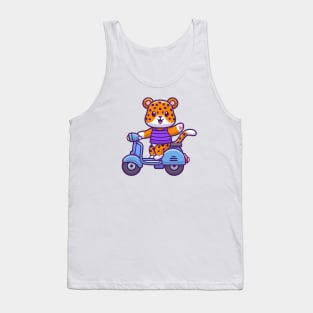 Cute Cheetah Tiger Riding Scooter And Waving Hand Cartoon Tank Top